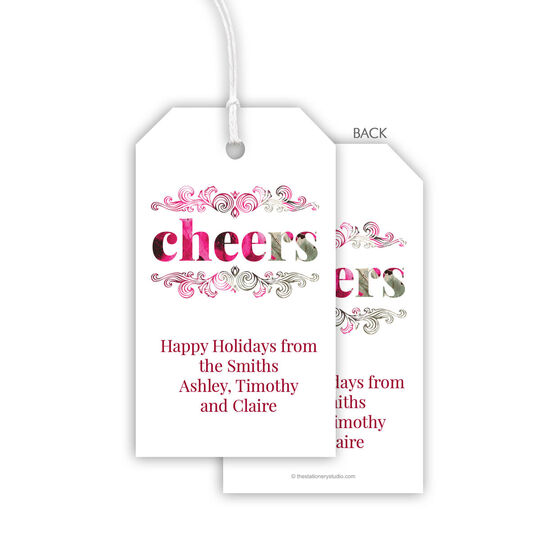 Vertical Floral Cheers Holidays Hanging Gift Tags